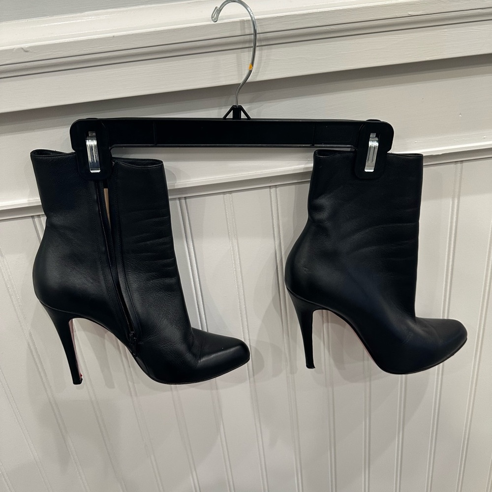 Christian Louboutin Black Leather, Gently Used High Heel ankle boots.